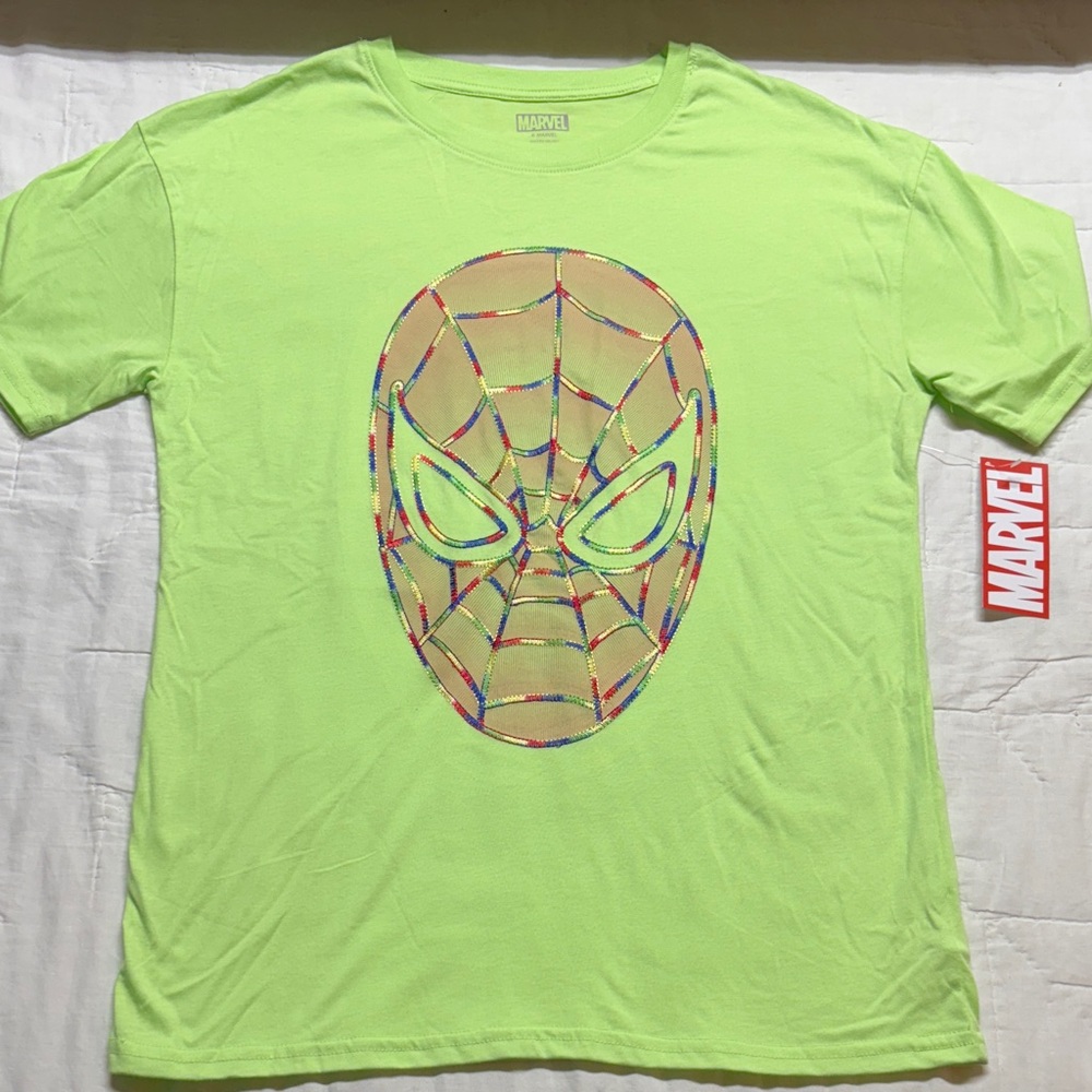 Marvel Boys' Lime Green Spider-Man Embroidered Graphic Tee NWT Size 18